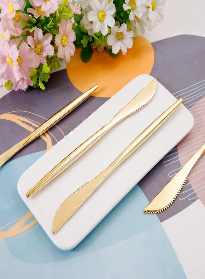 U-QE 180Pcs Gold Plastic Knives, Disposable Heavy Duty Plastic Silverware, Heavyweight Knives, Gold Flatware Perfect For Parties, Weddings and Everyday Use - Image 5