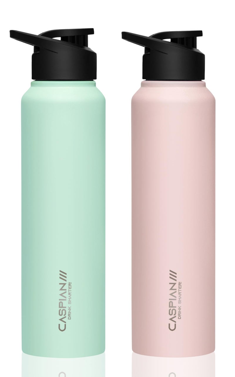 CASPIAN /// HIke ISI Certified Stainless Steel Water Bottle 1 ltr. (Mist Green & Light Pink, 1 Litre, Set of 2)|Leak Proof Sipper for Fridge Home Office Travel School Kids Boys Girls Adults Sports Gym - Image 1