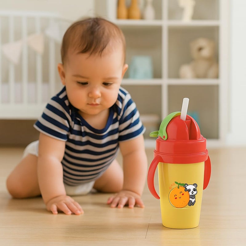 Nabhya Hot & Cold Insulated Stainless Steel 360ml BPA-Free Cute Animal Design Baby Sipper Kids Water Bottle with Straw and Side Handle for Kids (Yellow) - Image 4