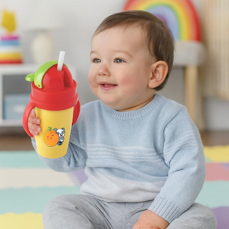 Nabhya Hot & Cold Insulated Stainless Steel 360ml BPA-Free Cute Animal Design Baby Sipper Kids Water Bottle with Straw and Side Handle for Kids (Yellow) - Image 3