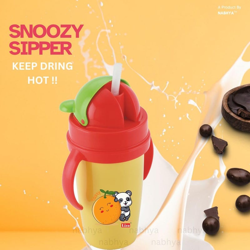 Nabhya Hot & Cold Insulated Stainless Steel 360ml BPA-Free Cute Animal Design Baby Sipper Kids Water Bottle with Straw and Side Handle for Kids (Yellow) - Image 5