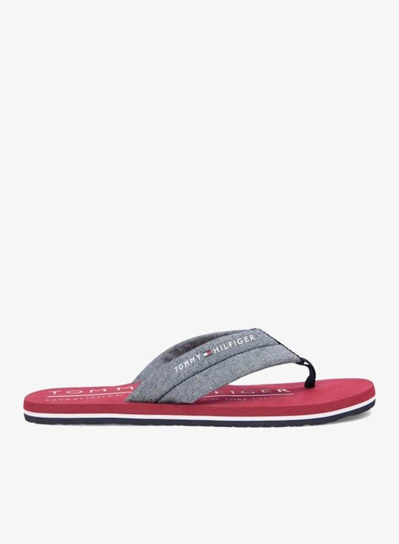 TOMMY HILFIGER Pure Linen Chambray Jacquard Flip-Flops - Image 1