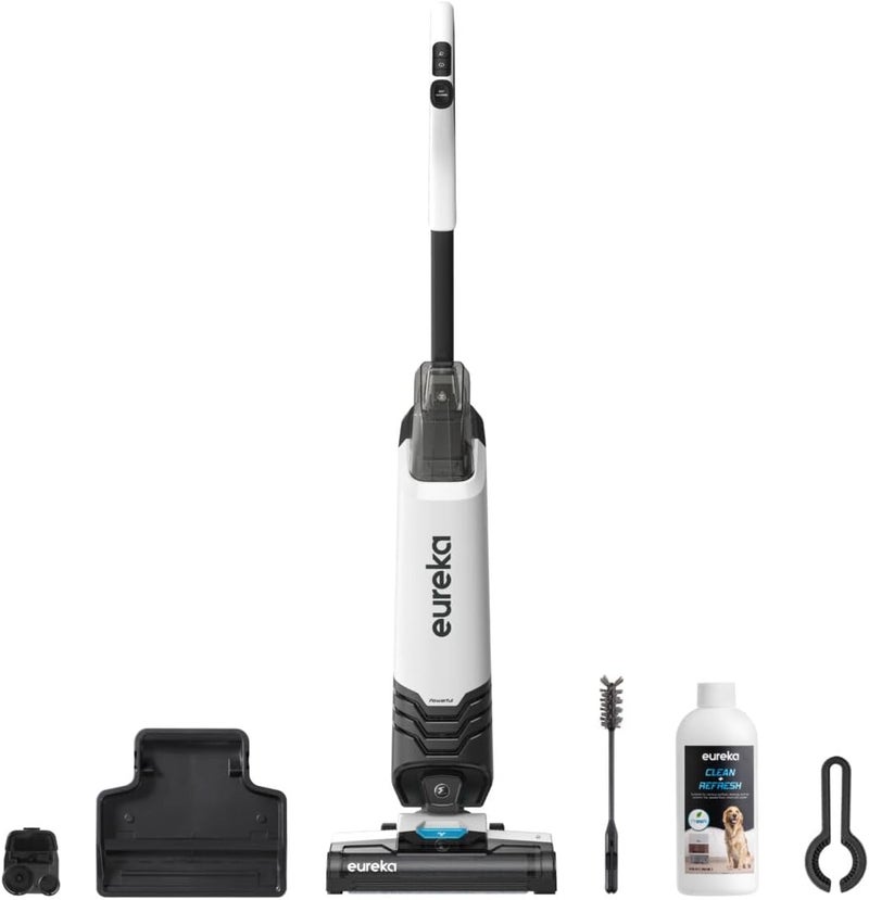إيوريكا مكنسة كهربائية Eureka 550W مزدوجة الاستخدام (للتنظيف الرطب والجاف)، بتصميم عمودي، باللونين الأسود والأبيض - Image 2