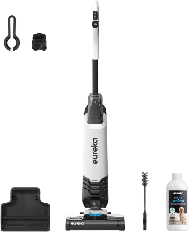 إيوريكا مكنسة كهربائية Eureka 550W مزدوجة الاستخدام (للتنظيف الرطب والجاف)، بتصميم عمودي، باللونين الأسود والأبيض - Image 1