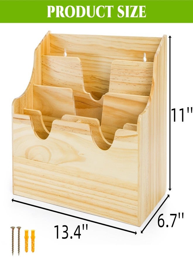 Acshio Wood Magazine Holder, 4 Tiers Wall Mounted Desktop Magazine File Divided Organizer, Mail Paper Sorter Newspaper Storage Bin Basket for Office, Home - Image 2