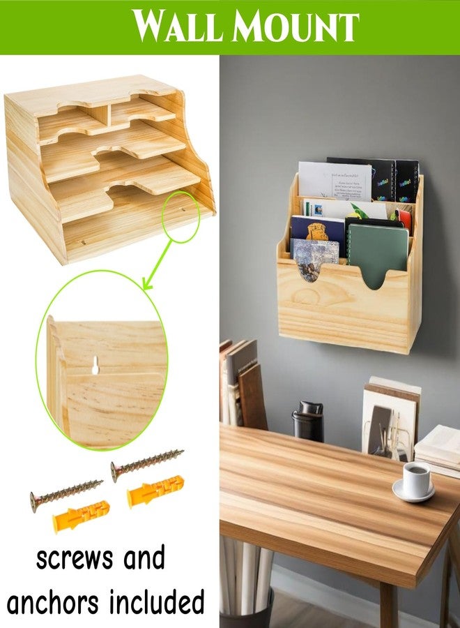 Acshio Wood Magazine Holder, 4 Tiers Wall Mounted Desktop Magazine File Divided Organizer, Mail Paper Sorter Newspaper Storage Bin Basket for Office, Home - Image 3