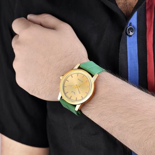 LOUIS DEVIN Green Silicone Strap Analog Wrist Watch for Men (Golden Dial) | LD-GOLD074-GRN - Image 2