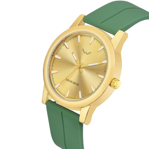 LOUIS DEVIN Green Silicone Strap Analog Wrist Watch for Men (Golden Dial) | LD-GOLD074-GRN - Image 4