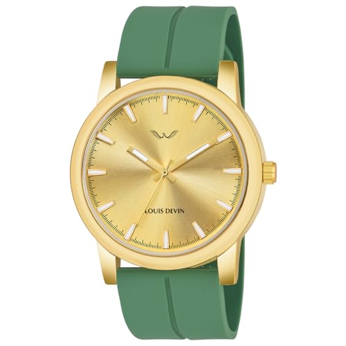 LOUIS DEVIN Green Silicone Strap Analog Wrist Watch for Men (Golden Dial) | LD-GOLD074-GRN - Image 1