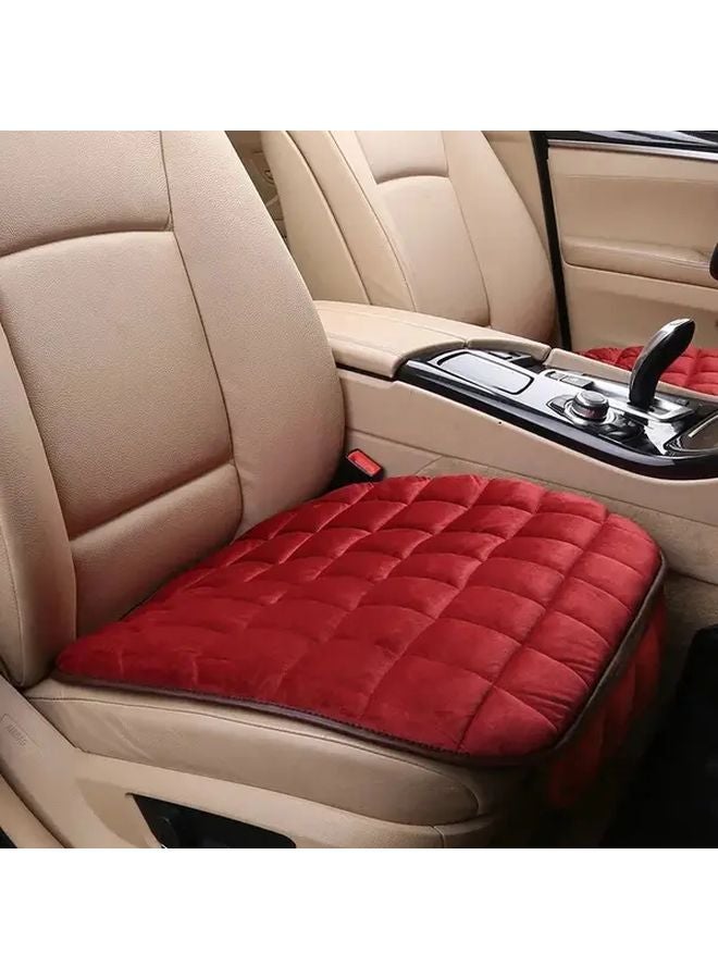 Beige Soft Plush Car Seat Cushion Winter Warm Non Slip Bottom Pocket Universal Fit - Image 3