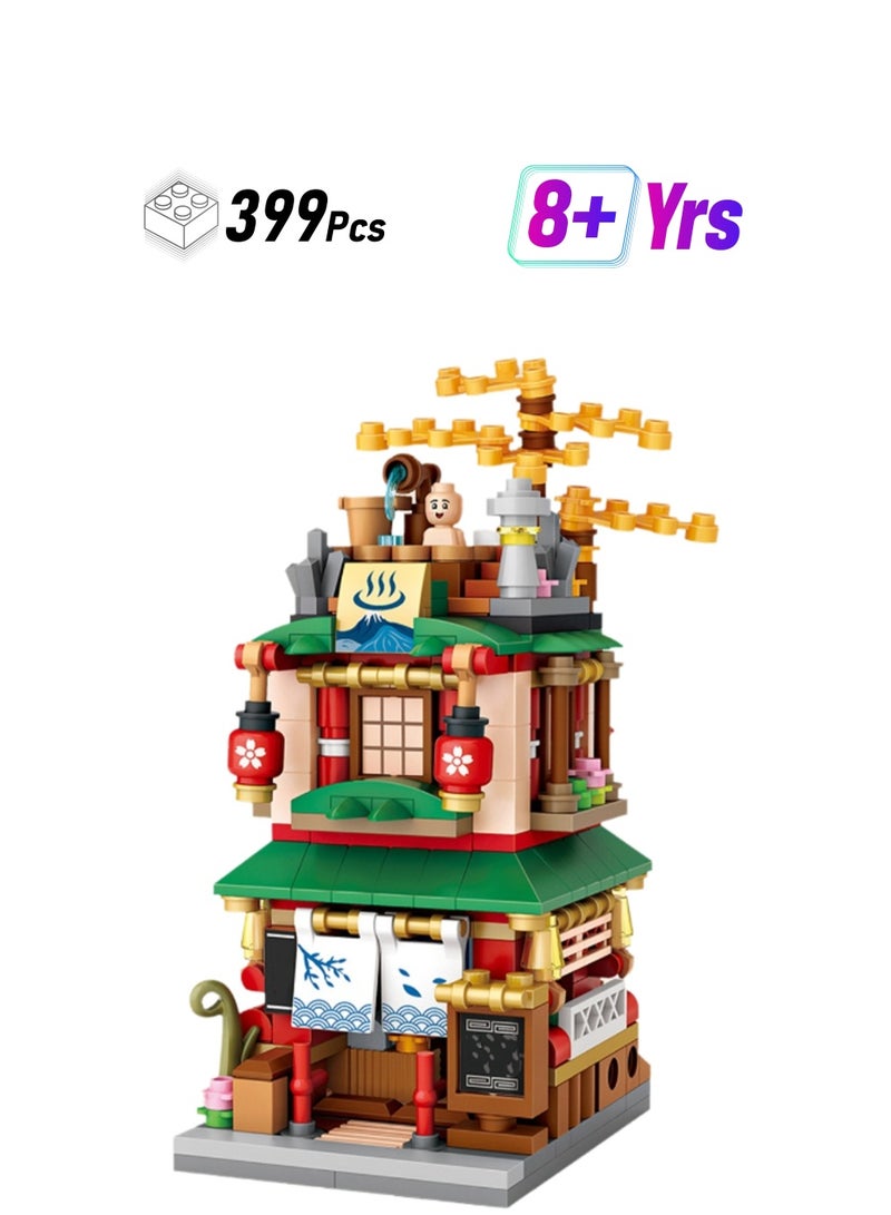 Mini Hot Spring House 399pcs, Japanese Street Scene Set Building Block Toys Children'S Educational Assembly Model Gift - Image 1