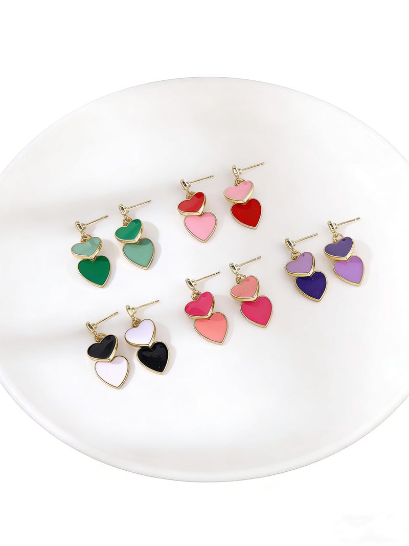 Lotsof Double Heart Drop Earrings, Gold Tone with Enamel, Valentine's Day Jewelry, Multiple Color Options (Pink) - Image 3