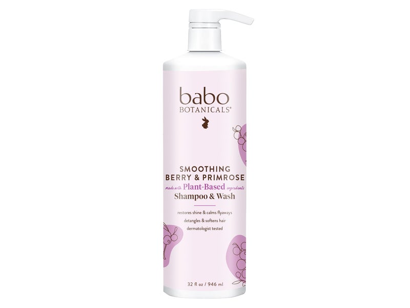 Babo Botanicals Smoothing 2in1 Shampoo Wash with Natural Berry and Evening Primrose oil Hypoallergenic Vegan For Babies and Kids 32 oz Family size Pink