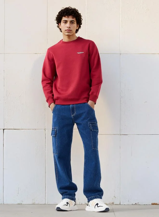 لي كوبر سويت شيرت قطن بطبعة شعار لي كوبر للرجال بقصة عادية