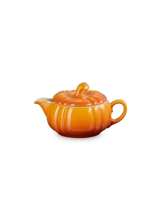 Le Creuset Le Creuset Stoneware Pumpkin Gravy Boat with Lid, 14 oz., Persimmon  - Image 1
