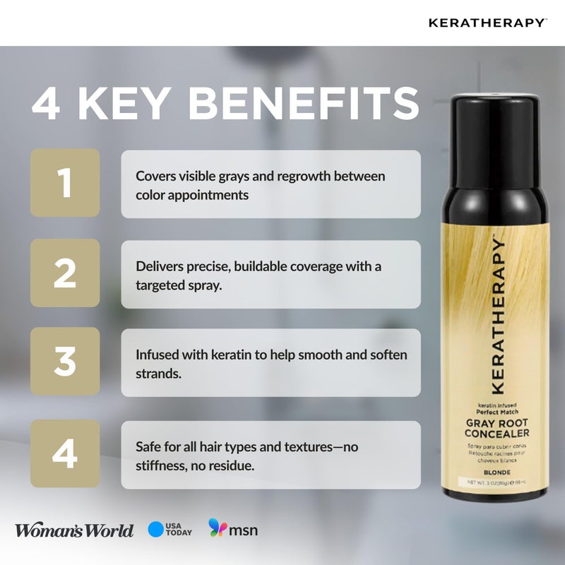 Keratherapy Keratin Infused Perfect Match Gray Root Concealer Spray, Blonde, 3 oz, 118 ml - Root Cover Up Spray to Hide Gray Roots - Keratin Therapy Hair Darkening & Temporary Scalp Concealer - Image 4