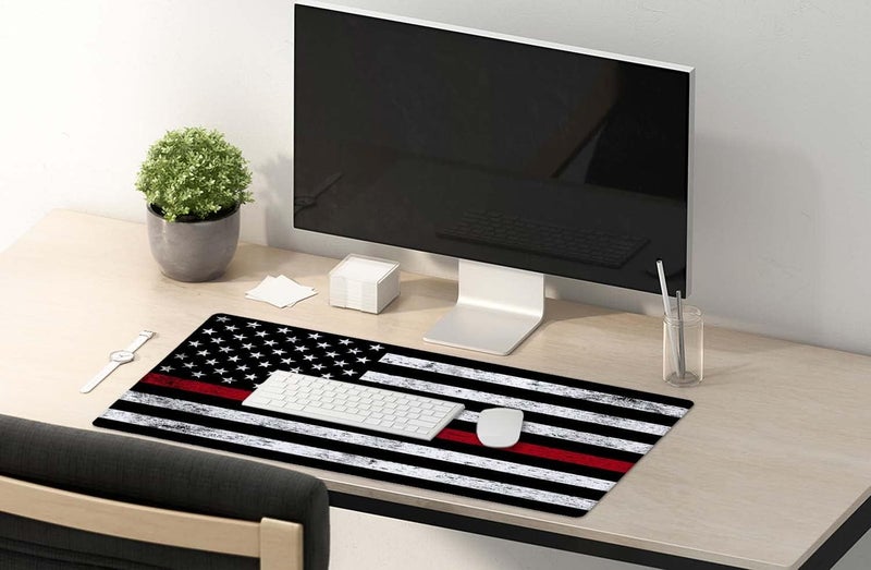 SSOIU Extended Gaming Mouse Pad (35.5x15.7 in), Large Stable Rubber Base Mousepad with Stitched Edges, Keyboard Mouse Mat Desk Pad for Work, Game, Office, Home - Fire Fighter Thin Red Line Flag - Image 5