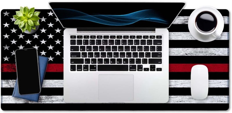 SSOIU Extended Gaming Mouse Pad (35.5x15.7 in), Large Stable Rubber Base Mousepad with Stitched Edges, Keyboard Mouse Mat Desk Pad for Work, Game, Office, Home - Fire Fighter Thin Red Line Flag - Image 4
