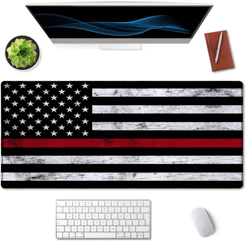 SSOIU Extended Gaming Mouse Pad (35.5x15.7 in), Large Stable Rubber Base Mousepad with Stitched Edges, Keyboard Mouse Mat Desk Pad for Work, Game, Office, Home - Fire Fighter Thin Red Line Flag - Image 3