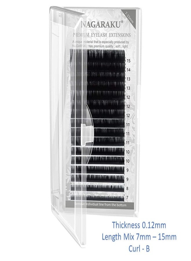 NAGARAKU Eyelash Extensions Individual Lashes 0.12 B curl 7-15mm Mix Tray Classic Matte Black Soft Natural 16 rows lash extensions - Image 2
