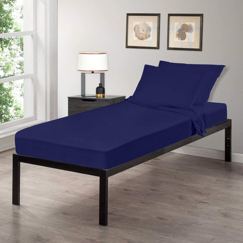 Gilbins Cot Size 30 x 75x8 Sheet Set 4 Piece Fitted Flat 2 Pillowcases Made of Cotton Perfect for Camp Bunk BedsRVsGuest Beds Navy