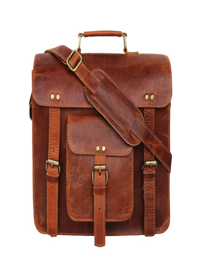 jaald Leather Messenger Bag Shoulder Bag Cross Body Vintage Messenger Bag Satchel Man Purse competible with Ipad and Tablet, Brown, Medium, 13 Inches - Image 1