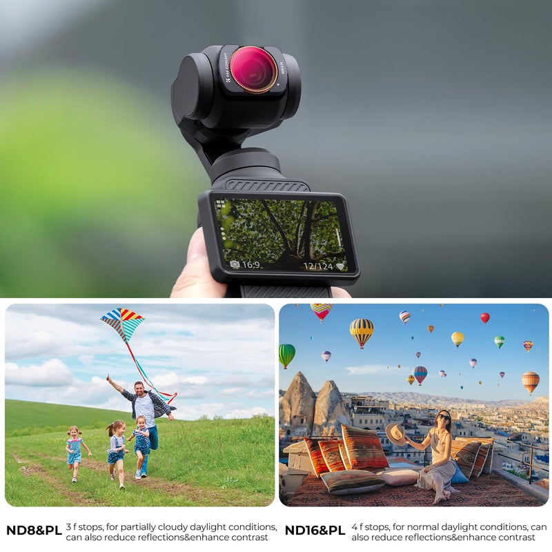 K&F Concept Magnetic ND Polarized Filters Set for DJI Osmo Pocket 3 Creator Combo Accessories -4-Pack (ND8/PL,ND16/PL,ND32/PL,ND64/PL) - Image 5