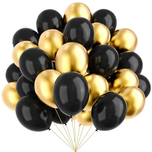 YMSZ Black and Gold Balloons 67pcs 12 Inch Metallic Gold and Black Balloons for Birthday Retirement Graduation New Years Eve Party Decorations - Image 1