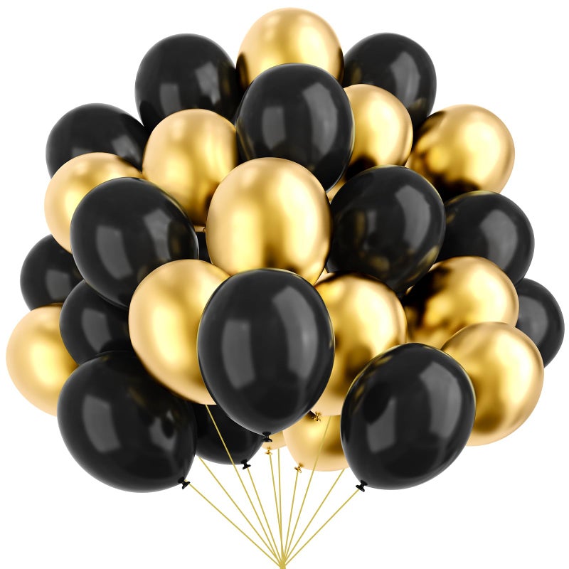 YMSZ Black and Gold Balloons 67pcs 12 Inch Metallic Gold and Black Balloons for Birthday Retirement Graduation New Years Eve Party Decorations - Image 2