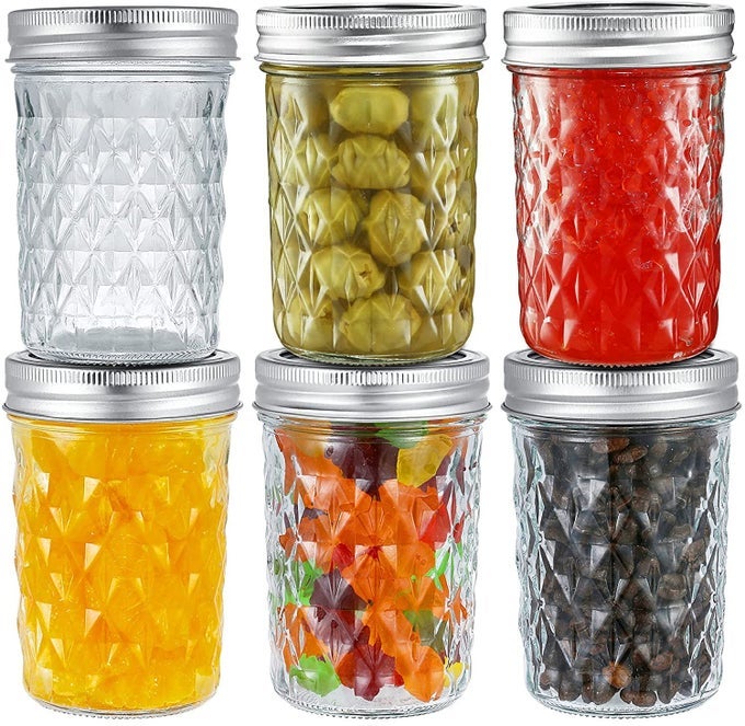 320 ML. HIGH BALL MASON GLASS JARS FOR KITCHEN STORAGE WITH AIRTIGHT SILVER LID (6 PACK)
