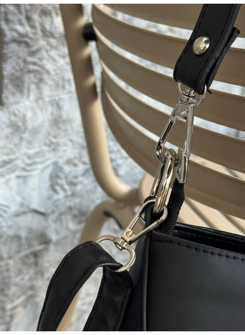 Chic Faux Leather Women's Handbag and Crossbody Bag - Black - Image 4