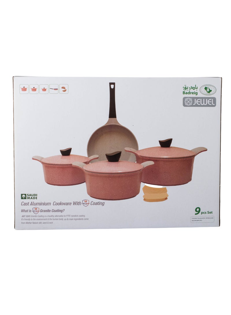 9-piece cookware set made of high-quality granite with Korean materials and specifications and Saudi industry