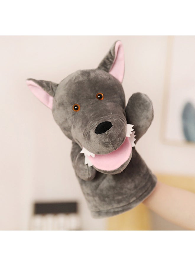 Kindergarten Performance Early Education Story Hand Puppet Cartoon Dinosaur Big Gray Wolf Plush Toy Parent-child Hand Puppet Children Gift-Color:Gray Wolf-Height:30cm - Image 1
