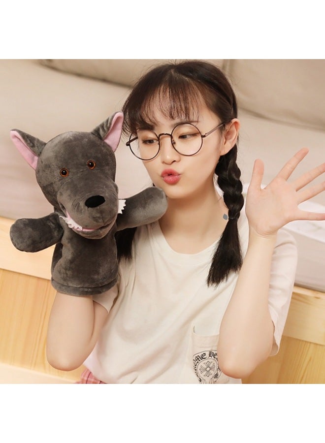Kindergarten Performance Early Education Story Hand Puppet Cartoon Dinosaur Big Gray Wolf Plush Toy Parent-child Hand Puppet Children Gift-Color:Gray Wolf-Height:30cm - Image 5