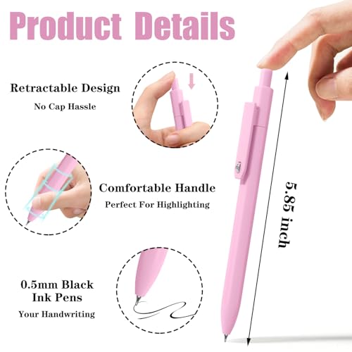 Piochoo Aesthetic Pens, 8 Pcs 0.5mm Gel Pens, No Smudge Quick Dry Smooth Writing Pens, Cute Black Ink Journaling Pens for Women Nurse School Office Desk Accessories - Image 2