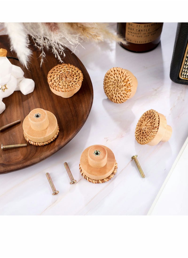 Generic - Wooden Drawer Knobs, Rattan Dresser Knobs Round Handmade Wicker Woven and Screws for Boho Furniture Cabinets Handles Hardware Pulls Cabinet (6 6 Screws) - Image 1