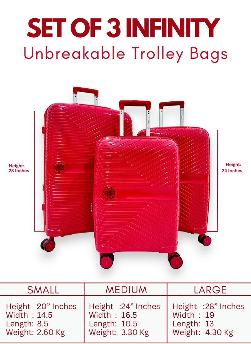 Generic - Red Infinity Set of 3 Trolley SuitCases Small | Medium | Large Luggage Trolley - Image 1