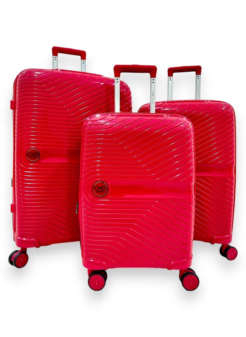 Generic - Red Infinity Set of 3 Trolley SuitCases Small | Medium | Large Luggage Trolley - Image 1