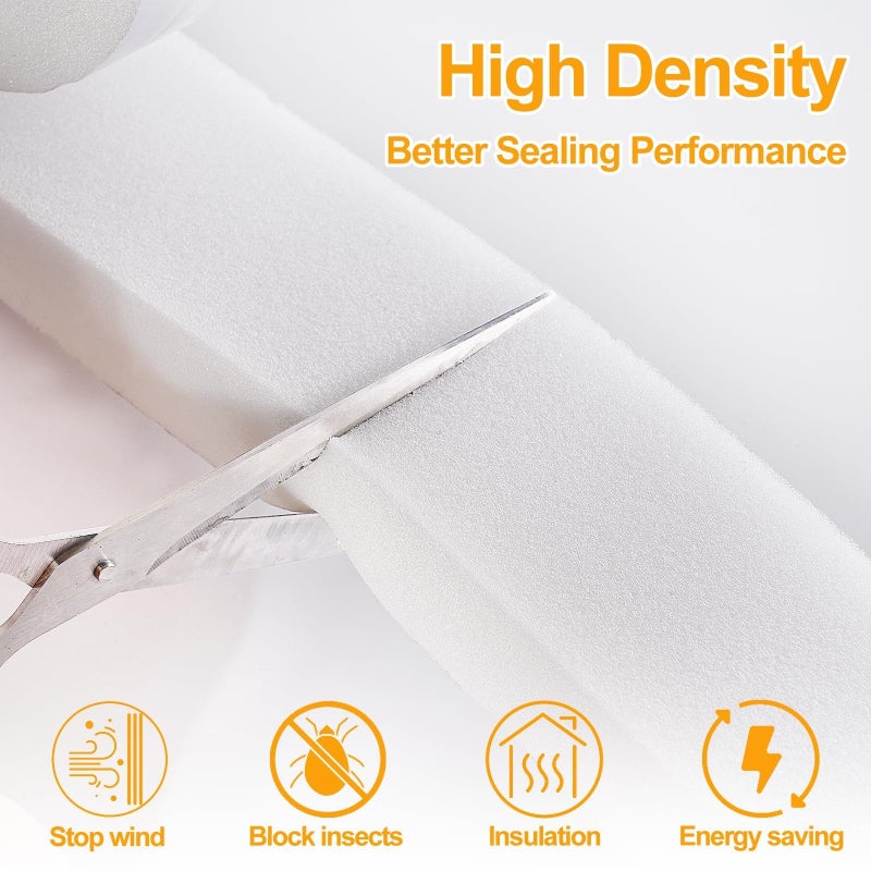 DEMEDO High Density Foam Tape Air Conditioner Window Seal, 1x1 Inch Thick Foam Stripe with Adhesive for Window AC Insulation, Weather Stripping for Doors and Windows Insulation, AC Foam Tape, White - Image 2