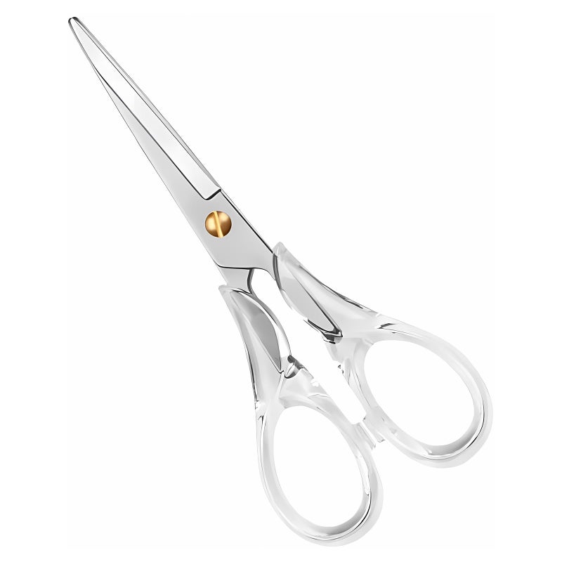 Creechwa Gold Scissors Stainless Steel Blade with Acrylic Handle All Purpose Scissor for Office School Home Fabric Shears Tijeras 63 Silver