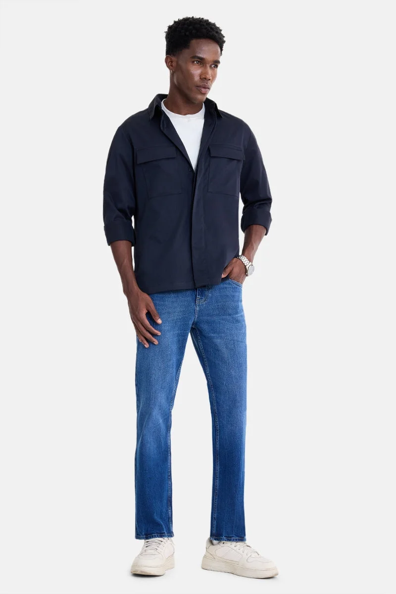 سنيتش Navy Solid Long Sleeve Regular Fit Shirt