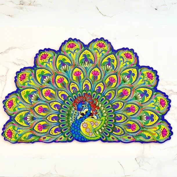 Ambiyaa Peacock| Wooden Jigsaw Puzzle for Kids & Adults | 31 Unique Animal Shape Pieces | Challenging and Educational Puzzle Game | 136 Pieces | 3+ Hours | Large A3 Size - Image 4