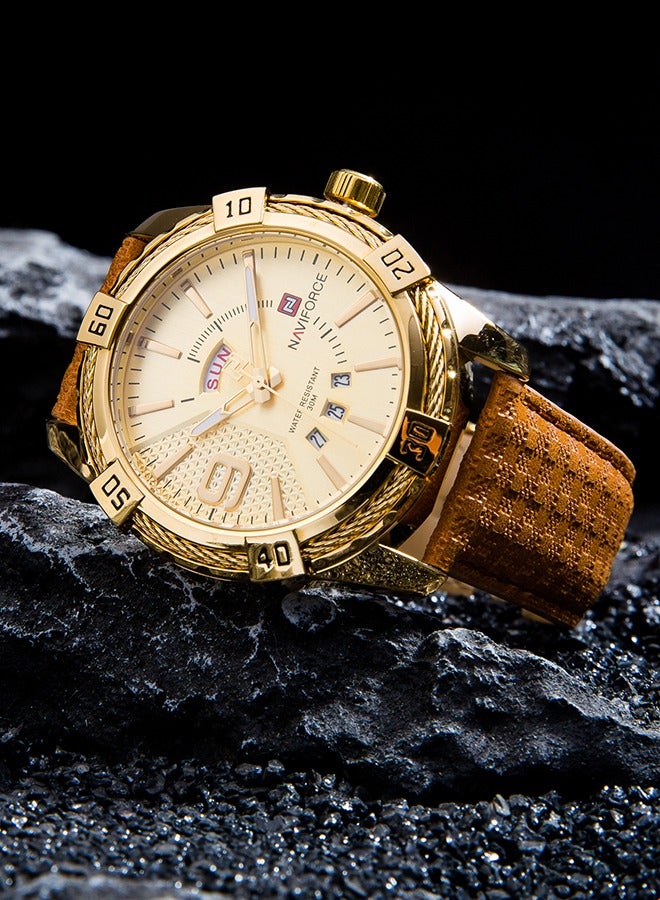 Naviforce fashion men's watch, quartz watch, fashion waterproof multi -function sports watch, gold -plated dial - Image 4