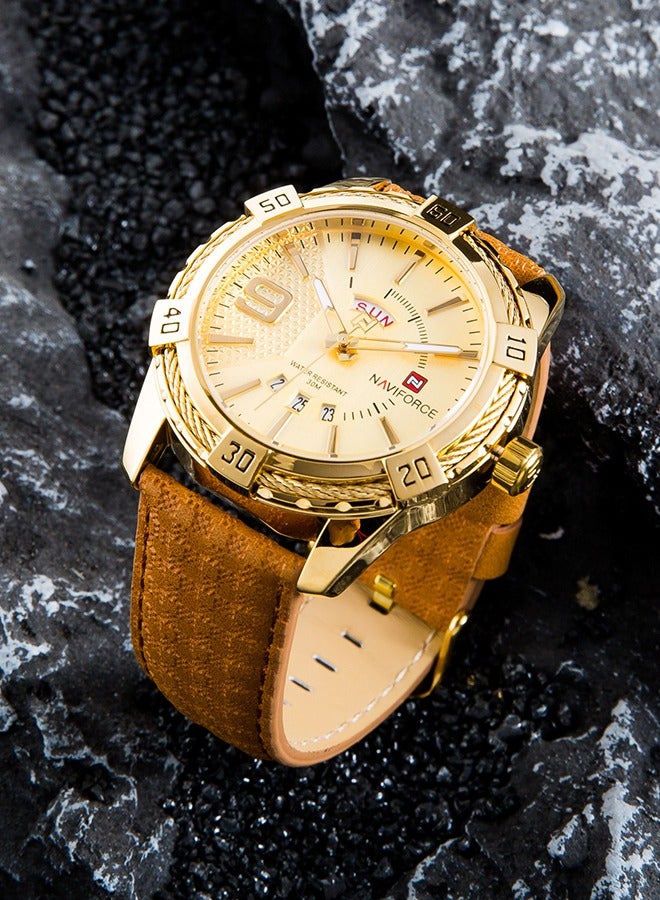 Naviforce fashion men's watch, quartz watch, fashion waterproof multi -function sports watch, gold -plated dial - Image 3