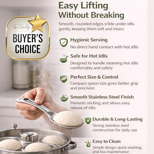 Slynuss ® | Stainless Steel Idli Spoon Set | Thatte Idli Maker Ponganalu Spoon - Serving Spoon Set | Small Polished Idli Serving Spoons | Idli Spoon for Removing idli | 5x13- cms (Silver) -Set of 2 - Image 5