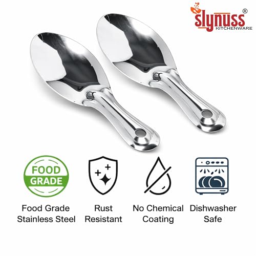 Slynuss ® | Stainless Steel Idli Spoon Set | Thatte Idli Maker Ponganalu Spoon - Serving Spoon Set | Small Polished Idli Serving Spoons | Idli Spoon for Removing idli | 5x13- cms (Silver) -Set of 2 - Image 2