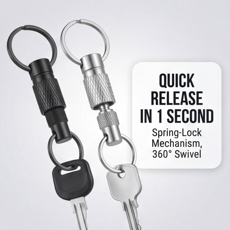 Detachable Keyring 2-Pack Black + Silver: Instant One-Handed Release, Featherlight Heavy-Duty Aluminum Metal Keychain - 360° Secure Swivel Car Keychain for Commuters, Drivers, Everyday Carry Enthusias - Image 4