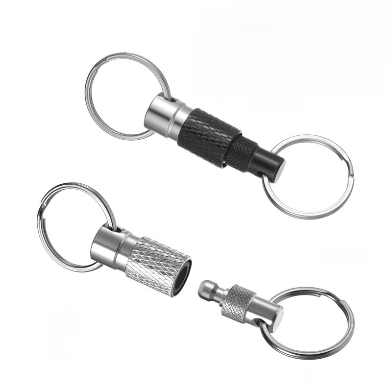 Detachable Keyring 2-Pack Black + Silver: Instant One-Handed Release, Featherlight Heavy-Duty Aluminum Metal Keychain - 360° Secure Swivel Car Keychain for Commuters, Drivers, Everyday Carry Enthusias - Image 1