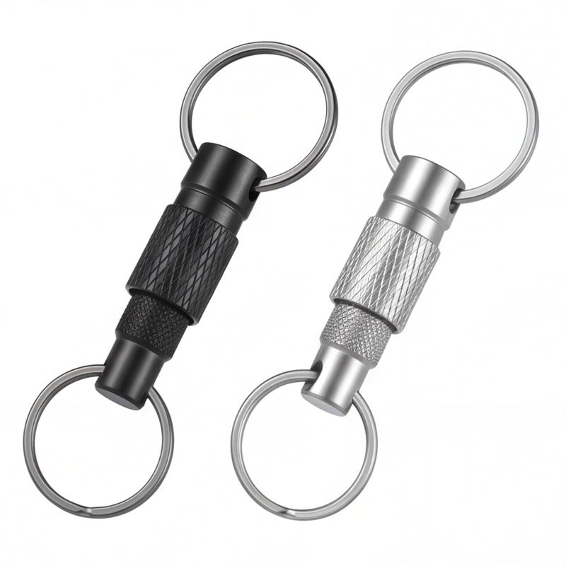 Detachable Keyring 2-Pack Black + Silver: Instant One-Handed Release, Featherlight Heavy-Duty Aluminum Metal Keychain - 360° Secure Swivel Car Keychain for Commuters, Drivers, Everyday Carry Enthusias - Image 2