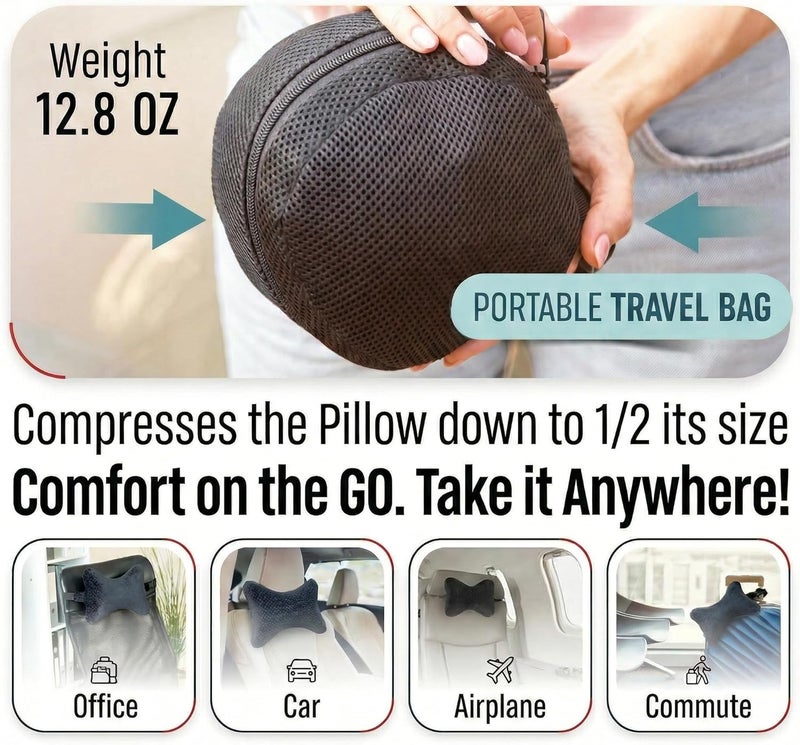 اريس وسادة رأس السيارة من أيريس، وسادة رقبة سيارة من رغوة الذاكرة 100% للقيادة مع حزام - حقيبة حمل - دعم أقصى للرقبة لمقعد السيارة - وسادة سفر صغيرة محمولة - مثالية للتخييم والسفر - Image 4